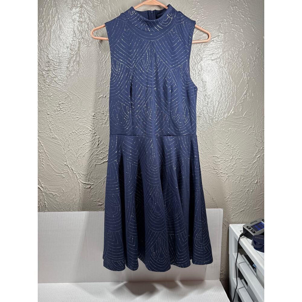 City Studios Juniors Navy and Silver Skater Style Dress Sleeveless Zip Up Size 7